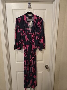 Lane Bryant Navy Maxi Dress with Pink Floral Print